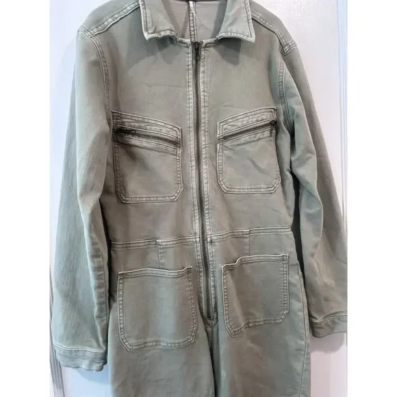 Free People Lennox Denim Utility Jumpsuit Army Green Size S - Picture 10 of 16